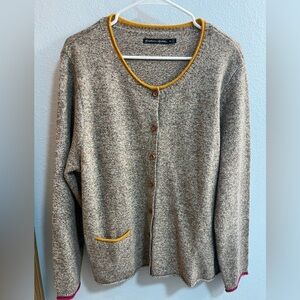 Gudrun Sjoden Grey Knit Cardigan with Mustard and Magenta Details